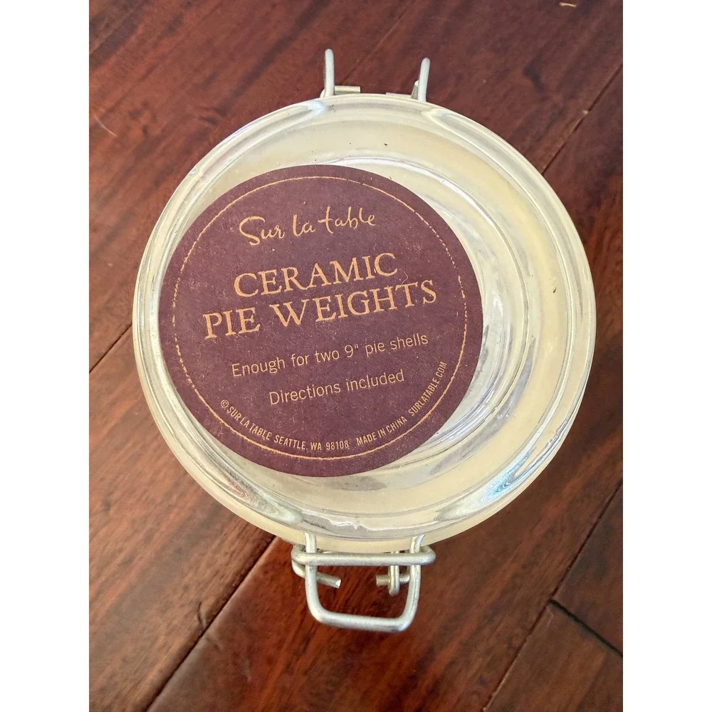 Sur La Table Ceramic Pie Weights Baking Beans Glass Jar Enough for Two 9